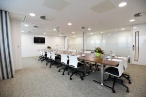 The spacious meeting room at City Tower, Manchester, available to virtual office users.