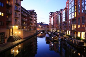A canal in Birmingham city centre, close to some of the best offices in Birmingham.